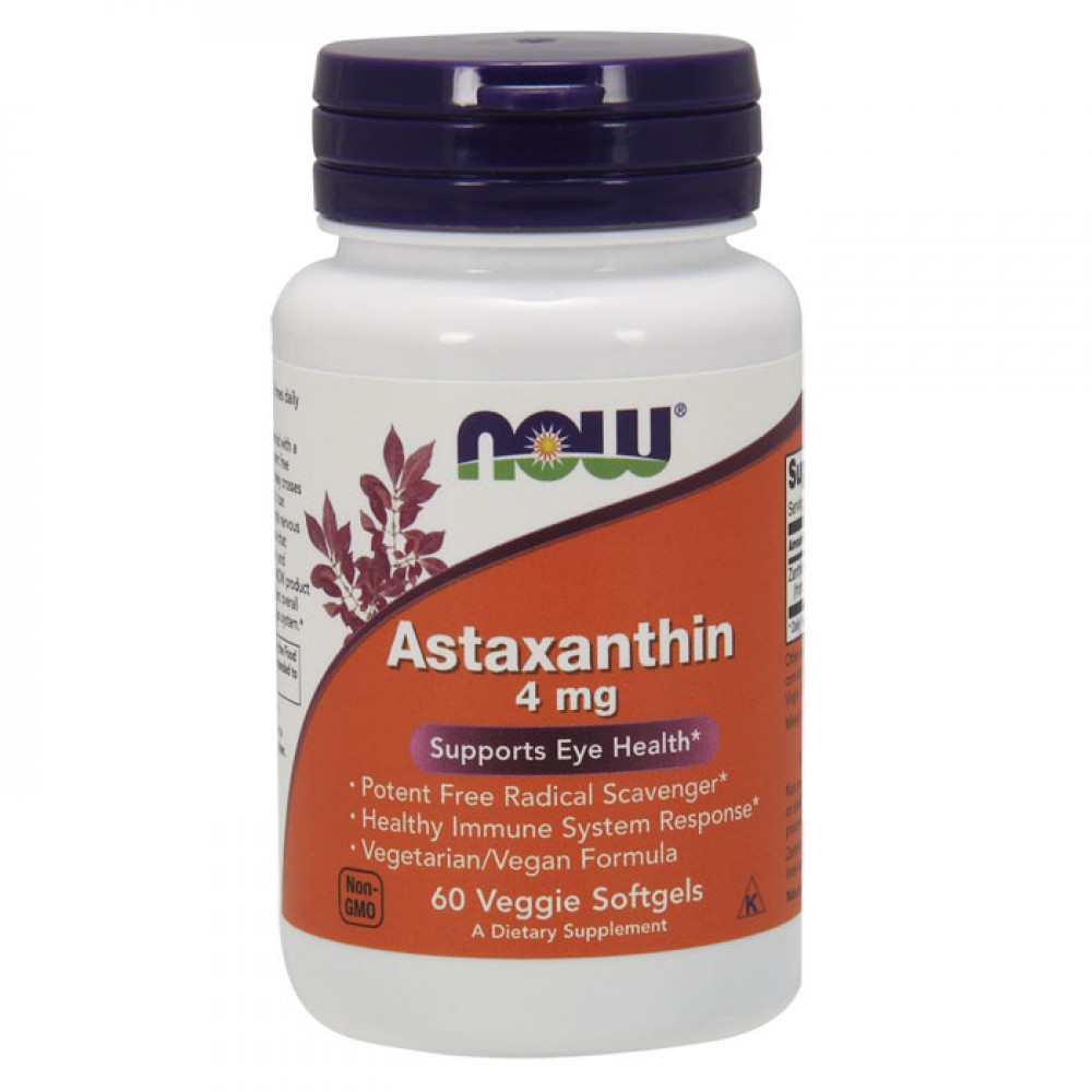 Astaxanthin,4mg - 60 veggie softgels - Now / Όραση