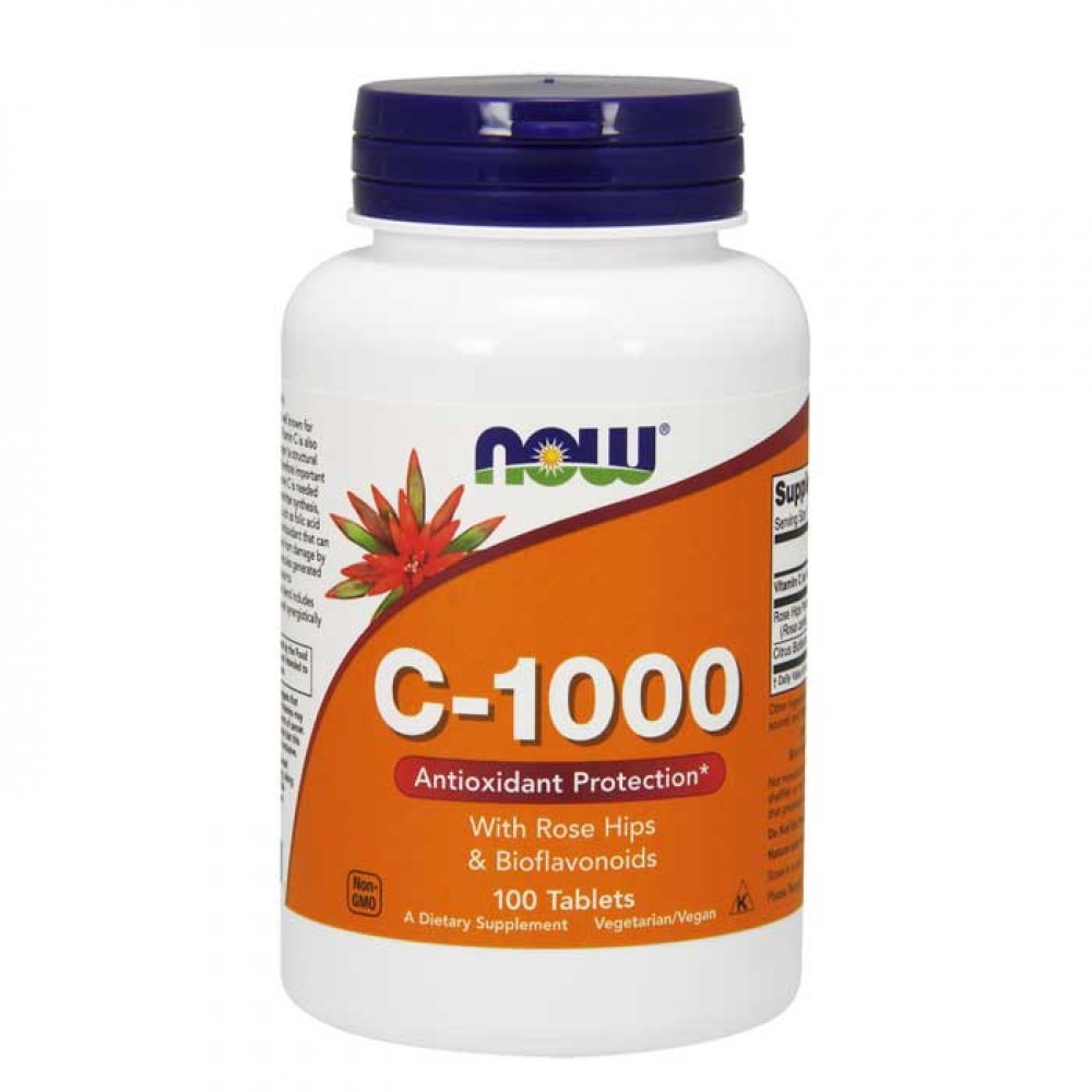 Vitamin C-1000 with Rose Hips & Bioflavonoids - 100 tablets NOW Foods / Aγριοτριανταφυλλιά & Bιοφλαβονοειδή