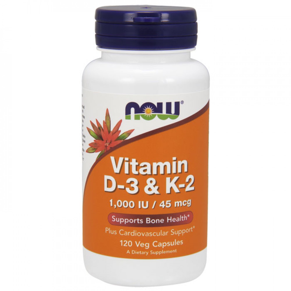 Vitamin D-3 & K-2 - 120vcaps NOW Foods / Βιταμίνη D3 K2