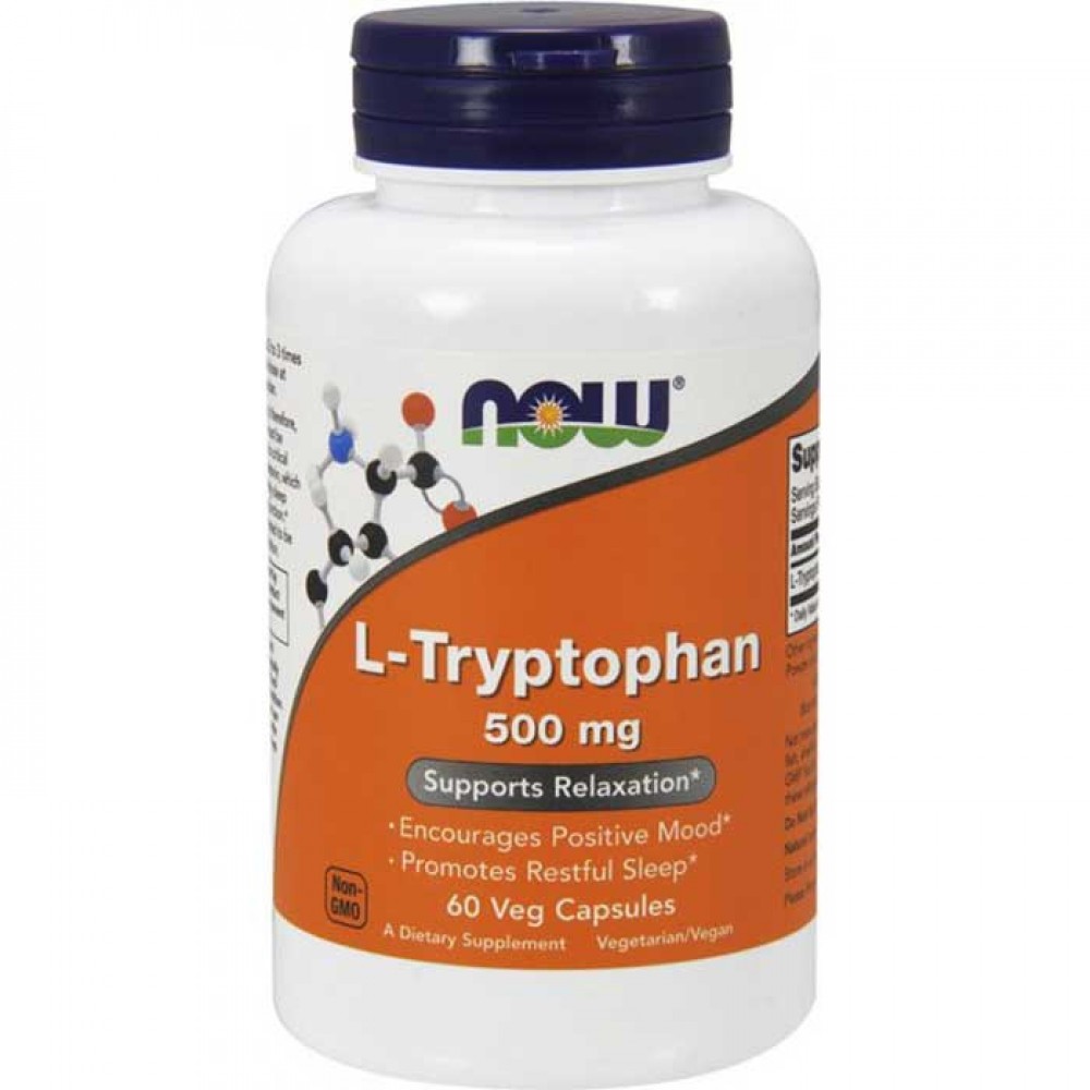 L-Tryptophan 500mg 60 φυτοκάψουλες - Now / Τρυπτοφάνη - Αμινοξέα Χάπια