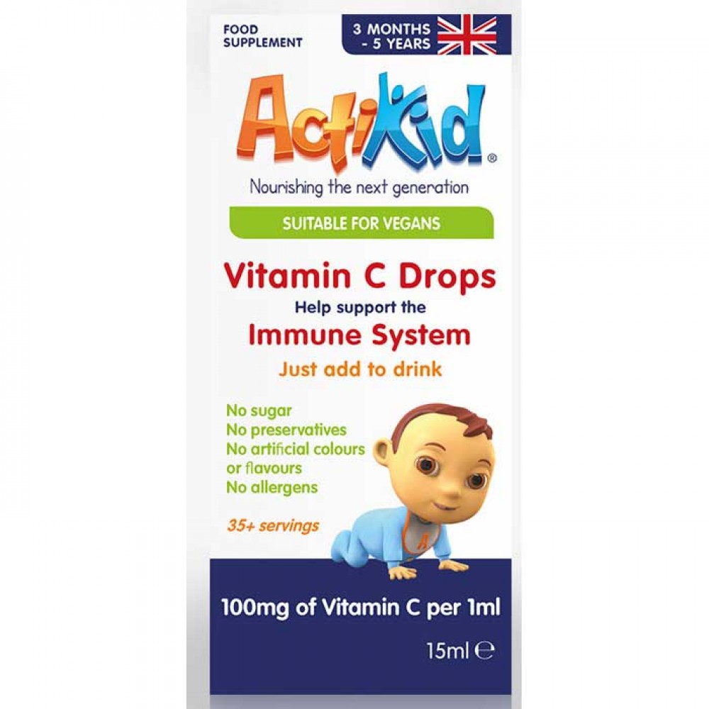 Vitamin C Drops Unflavored 15 ml - ActiKid / παιδιά 3 μηνών - 5 ετών