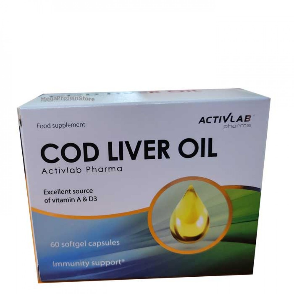 Cod Liver Oil 500mg 60 softgels - Activlab Pharma / Omega-3 with vitamins A+D