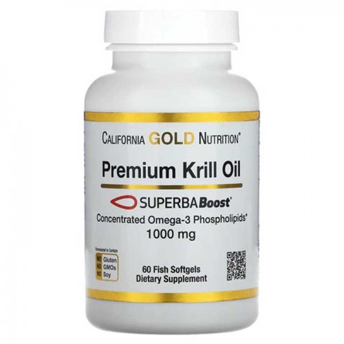 Premium Krill Oil with SUPERBABoost 1000mg 60 Fish Softgels - California Gold Nutrition Premium Krill Oil with SUPERBABoost 1000mg 60 Fish Softgels - California Gold Nutrition