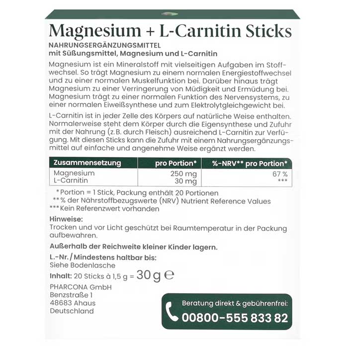 Magnesium + L-Carnitin 30g 20 Sticks  - DocMorris