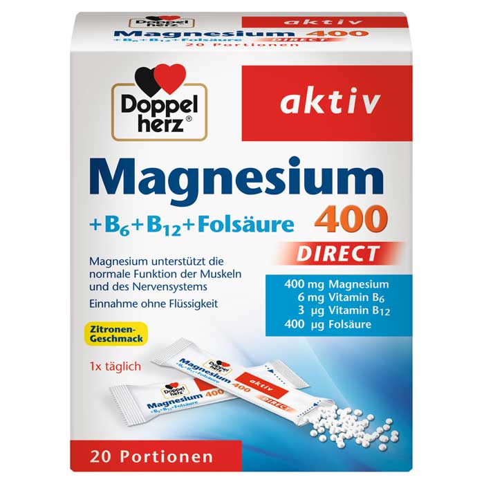 Μαγνήσιο 400 +Β6+Β12+Φολικό Οξύ (Magnesium) 20 Φακελάκια - Doppelherz
