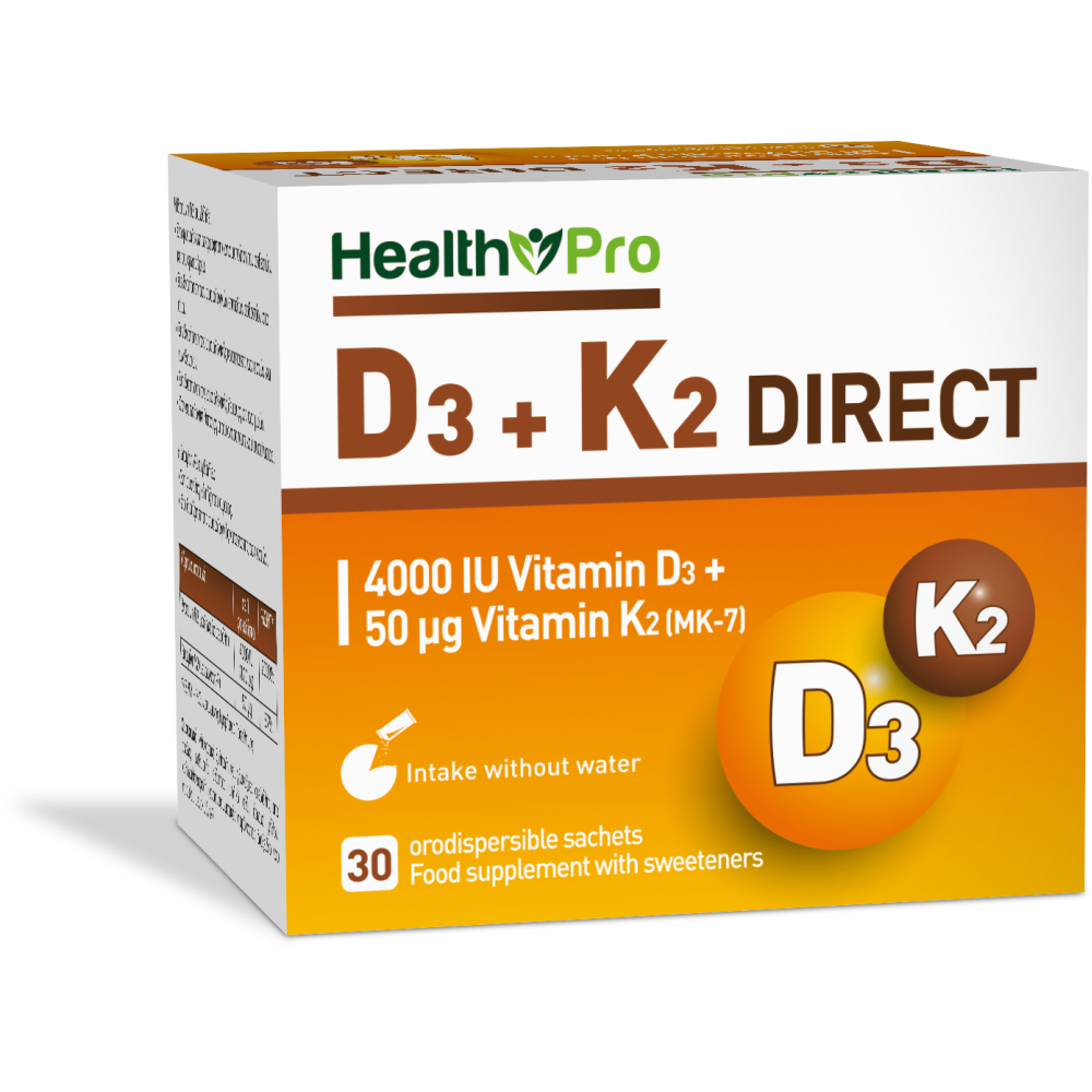 Vitamin D3 + K2mk7 Direct 30 διασπειρόμενα φακελα / Health Pro
