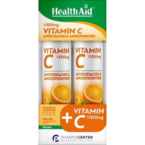 Health Aid Electrolytes 20 αναβράζοντα δισκία & Vitamin C 1000mg Γεύση Πορτοκάλι 20 αναβράζοντα δισκία 2 x 20 αναβράζοντα δισκία