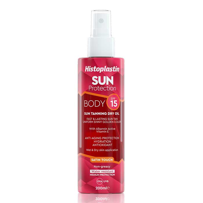 Histoplastin Sun Protection Body Tanning Dry Oil Satin Touch 15+spf 200ml
