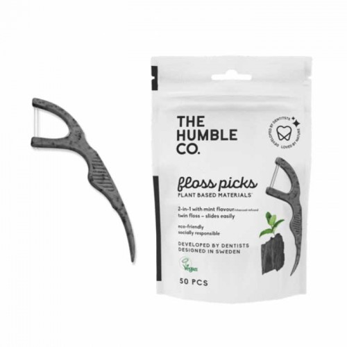 HUMBLE FLOSS PICKS Charcoal 50τμχ. HUMBLE FLOSS PICKS Charcoal 50τμχ.