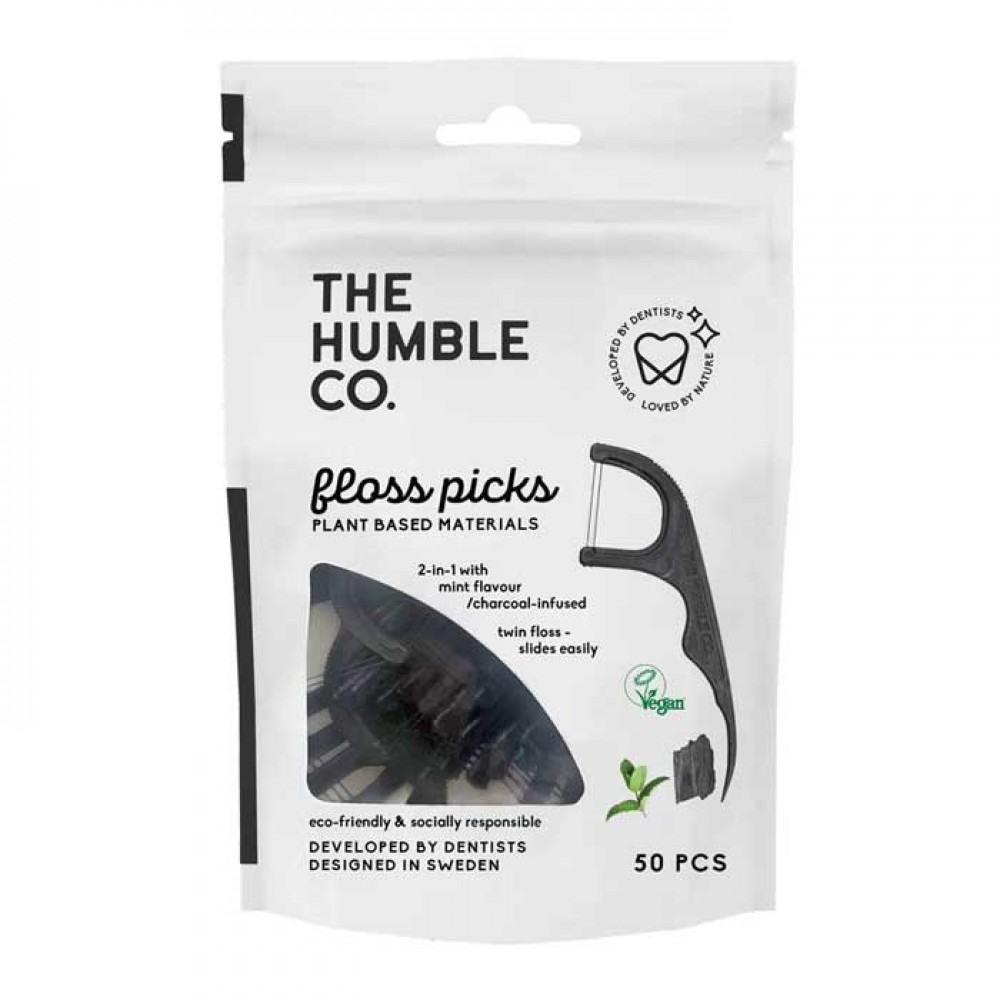 HUMBLE FLOSS PICKS Charcoal Grip Handle 50τμχ.