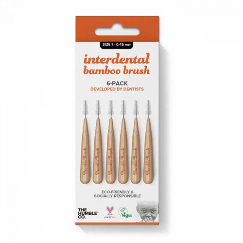 HUMBLE INTERDENTAL BRUSH Bamboo 6 Pack  Size 1 - 0.45mm  Orange HUMBLE INTERDENTAL BRUSH Bamboo 6 Pack  Size 1 - 0.45mm  Orange