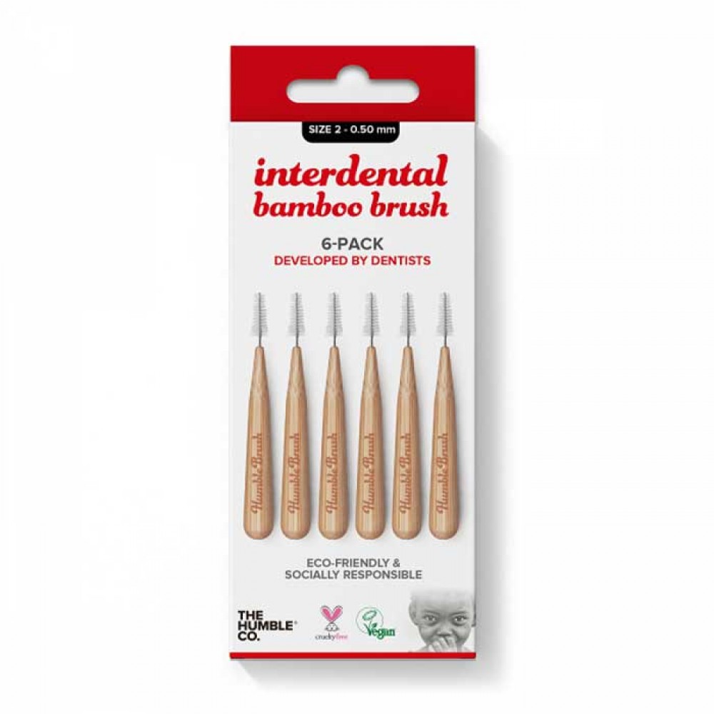 HUMBLE INTERDENTAL BRUSH Bamboo 6 Pack  Size 2  0.5mm  Red
