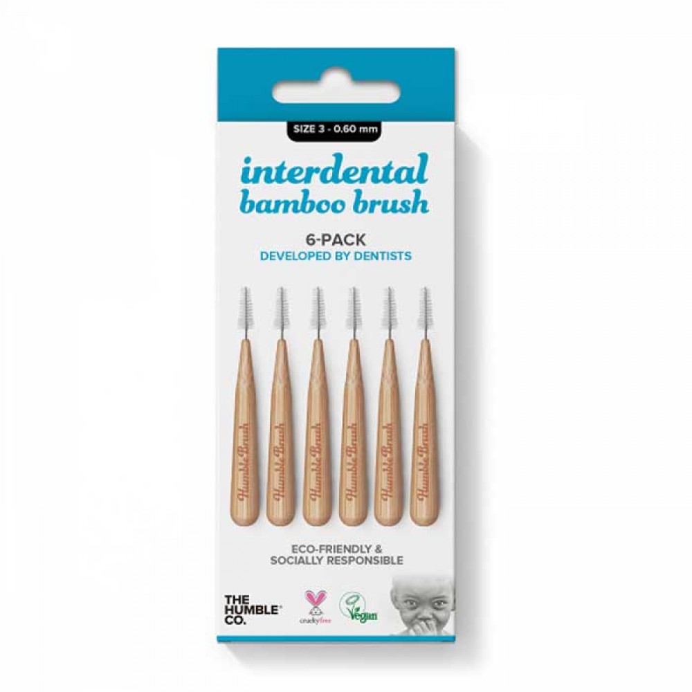 HUMBLE INTERDENTAL BRUSH Bamboo 6 Pack  Size 3  0.6mm  Blue