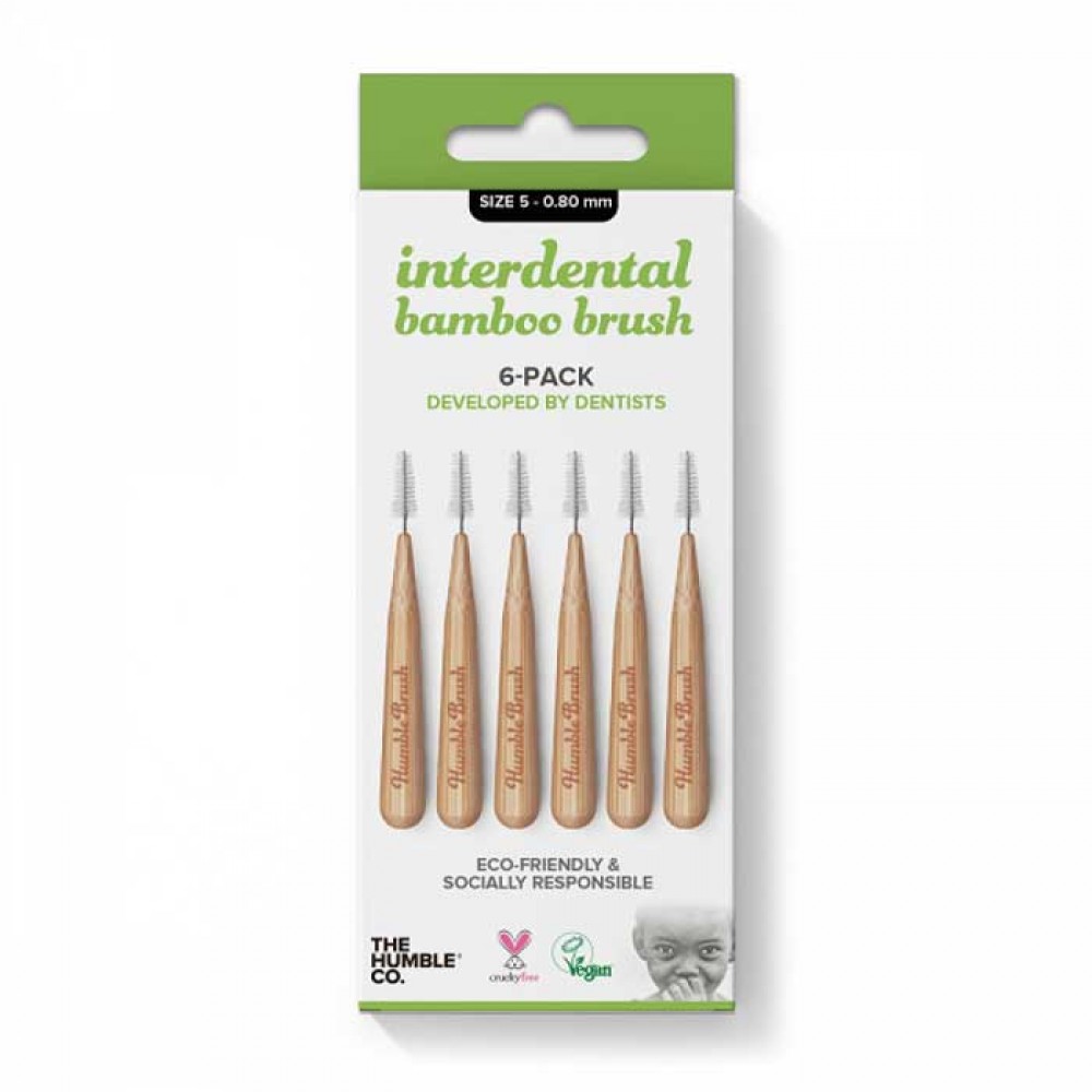 HUMBLE INTERDENTAL BRUSH Bamboo 6 Pack  Size 5  0.8mm  Green