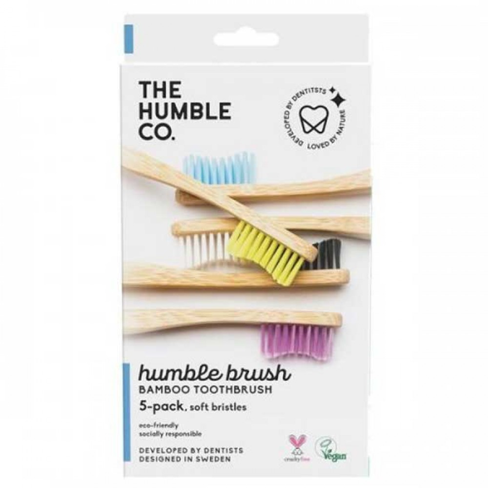 HUMBLE TOOTHBRUSH Flat Curved Adult 5 Pack Soft 5 Colors