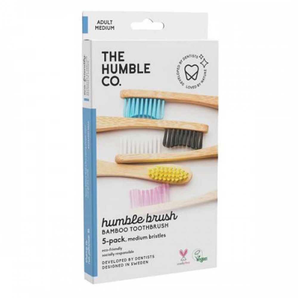 HUMBLE TOOTHBRUSH Flat Curved Adult 5Pack Medium 5 Colors