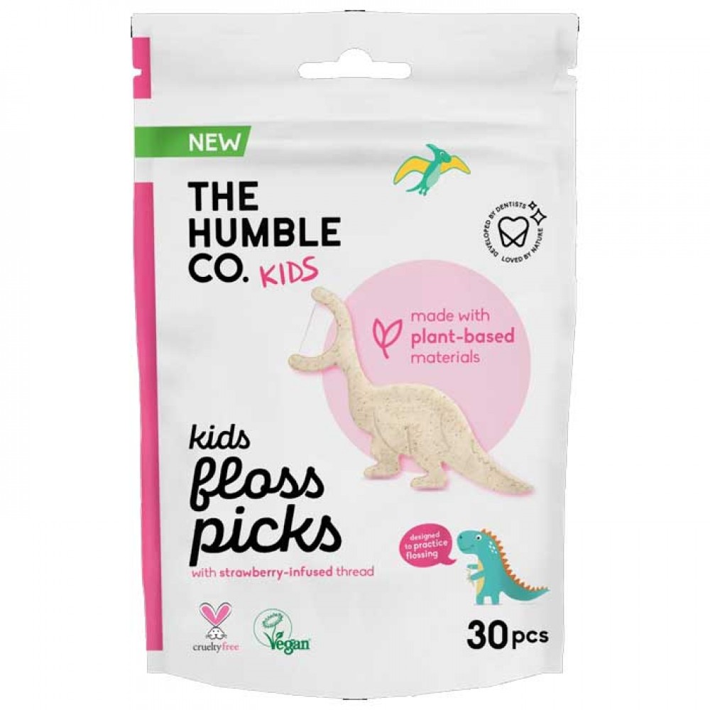 Kids Floss Picks με Γεύση Strawberry 30τμχ - The Humble Co.