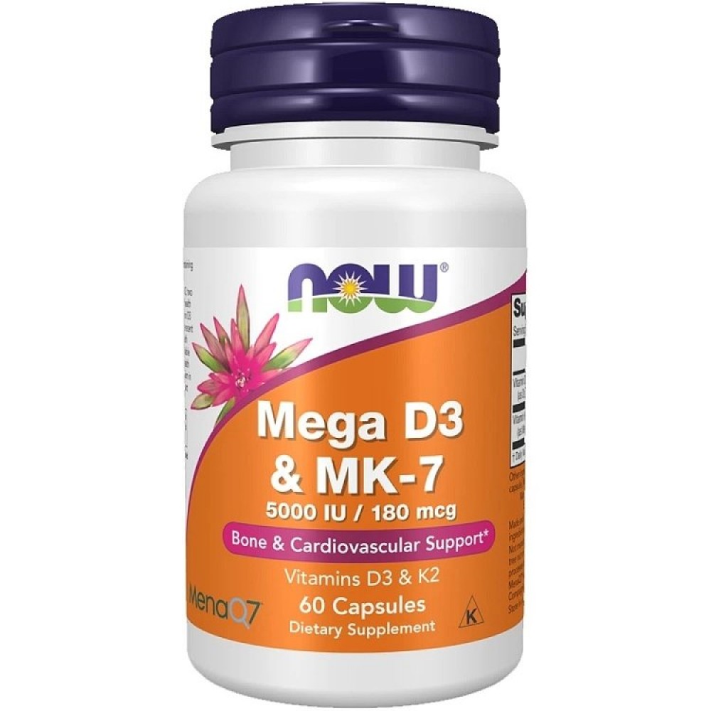 Mega D3 and MK-7 5000iu/180mcg 60caps - Now Foods