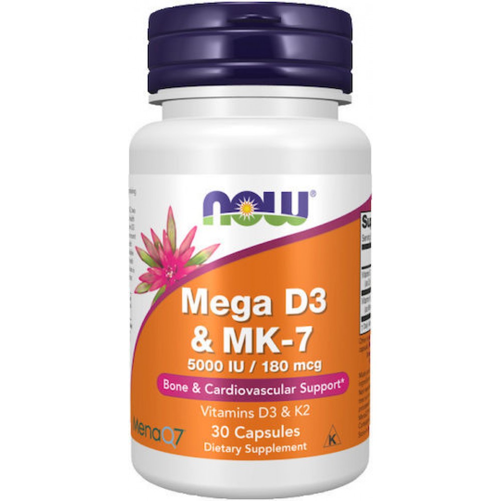Mega D3 and MK-7 5000iu/180mcg 30caps - Now Foods
