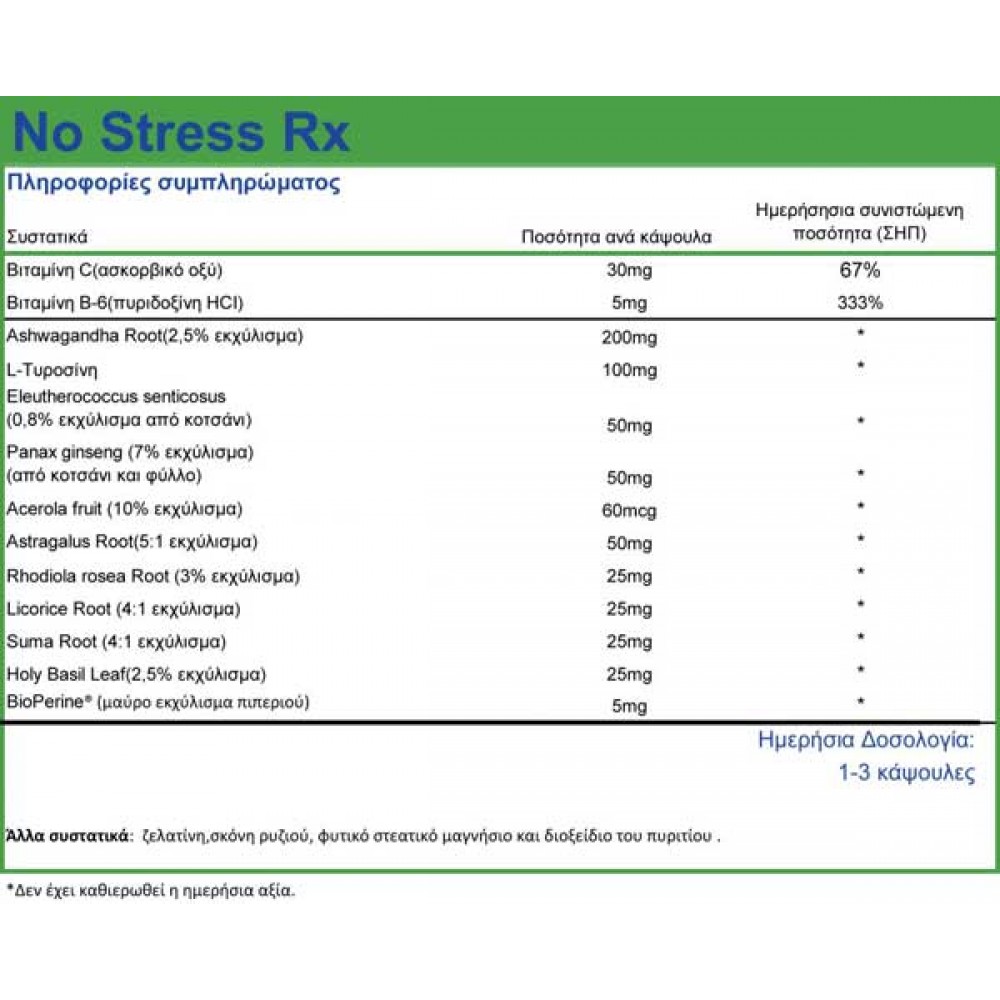 NO Stress RX 60 caps - Natural Vitamins