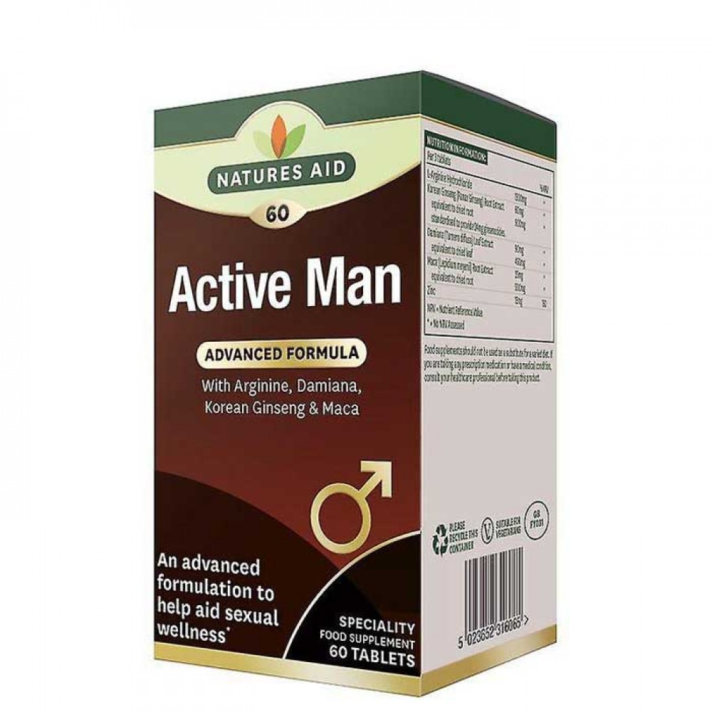 Active Man with Arginine,Damiana,Ginseng & Maca 60 ταμπλέτες - Natures Aid / Σεξουαλική Υγεία