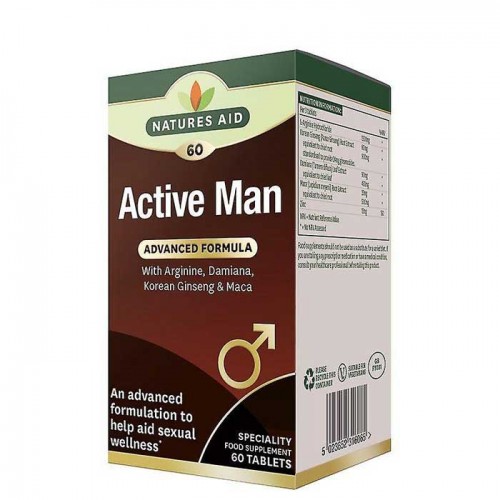 Active Man with Arginine, Damiana, Ginseng & Maca 60 ταμπλέτες - Natures Aid / Σεξουαλική Υγεία  Active Man with Arginine, Damiana, Ginseng & Maca 60 ταμπλέτες - Natures Aid / Σεξουαλική Υγεία