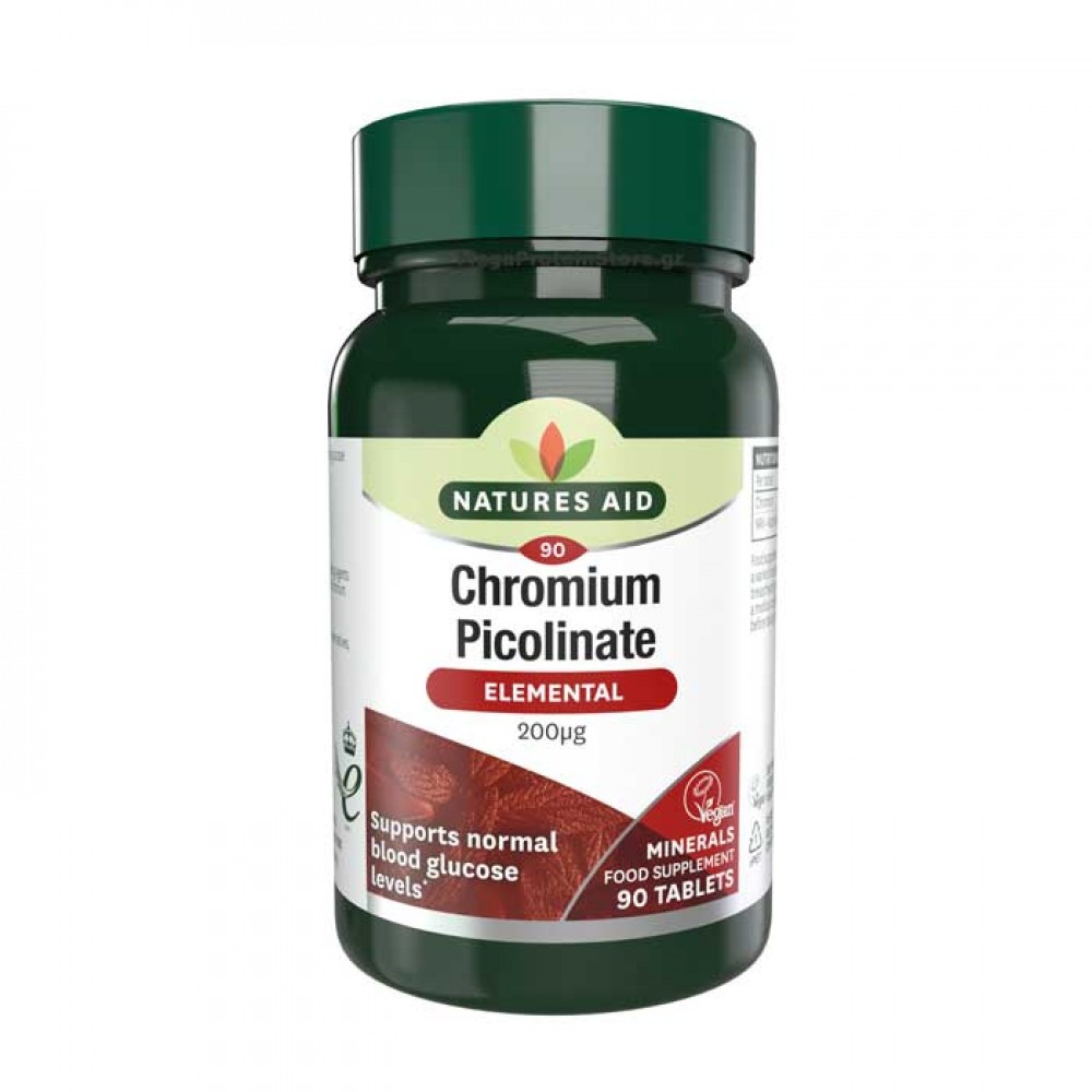 Chromium Picolinate 200ug 90 ταμπλέτες - Natures Aid / Ρύθμιση Γλυκόζης