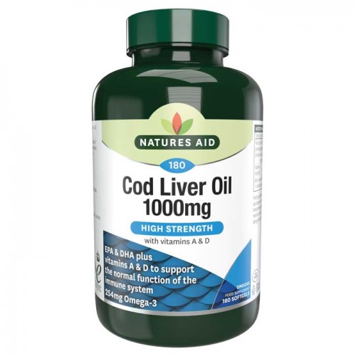 Cod Liver Oil 1000 mg 180 softgels Μουρουνέλαιο - Natures Aid / Ωμέγα 3 Cod Liver Oil 1000 mg 180 softgels Μουρουνέλαιο - Natures Aid / Ωμέγα 3