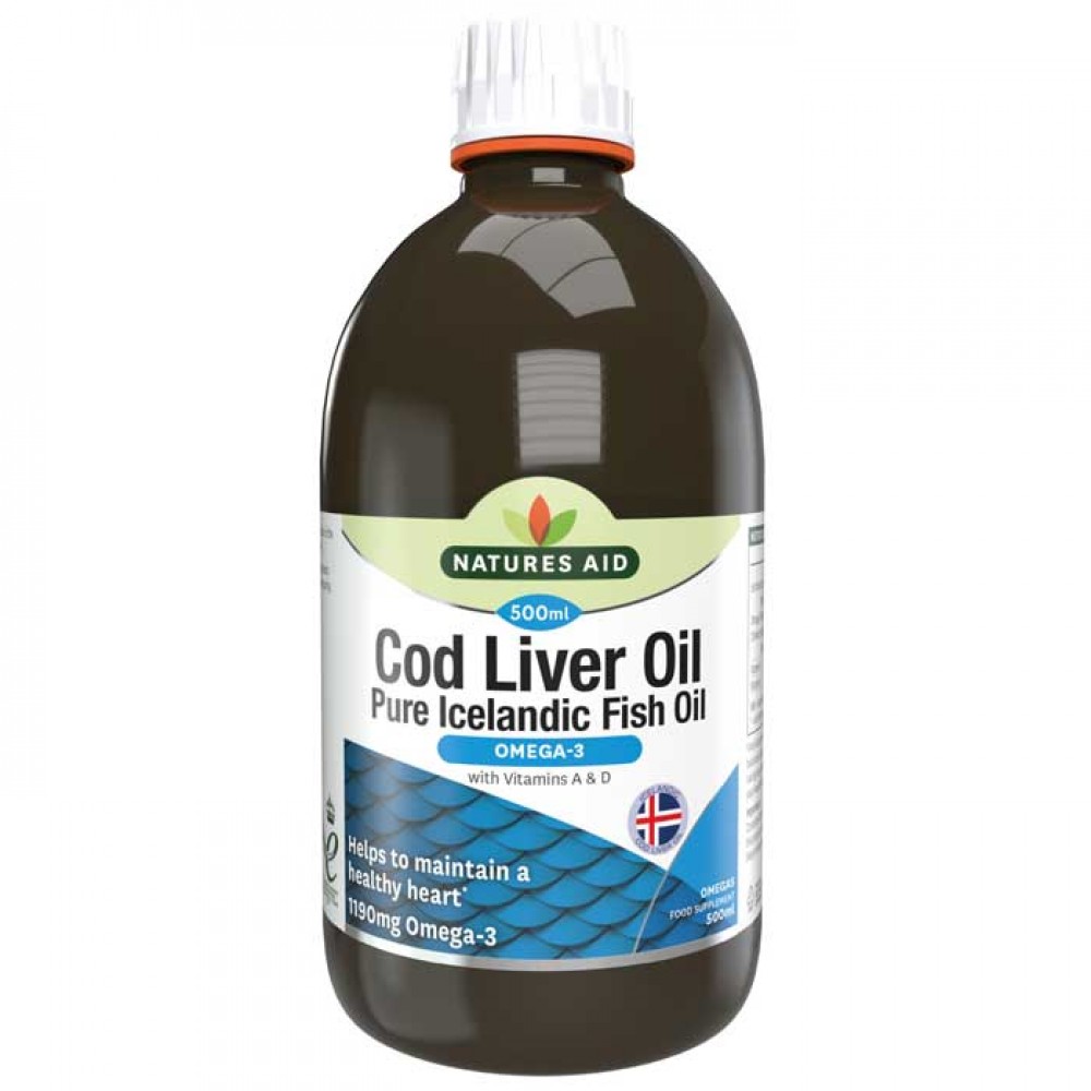 Cod Liver Oil Liquid 500ml Natures Aid / Αγνό Μουρουνέλαιο Ισλανδίας