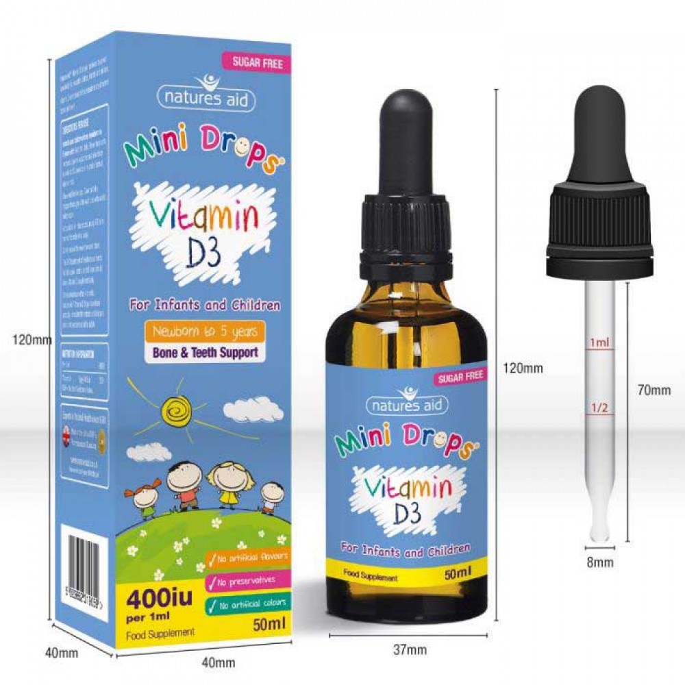 Vitamin D3 400iu Mini Drops 50 ml για βρέφη και παιδιά Natures Aid - D3 σε σταγόνες