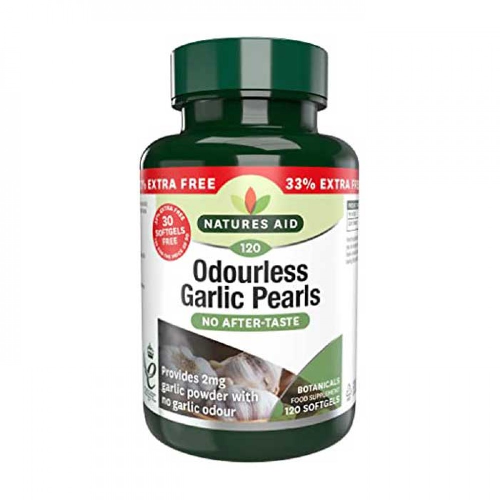 Garlic Pearls (Odourless)120 Softgels - Natures Aid/Αοσμο εκχυλισμα σκορδου