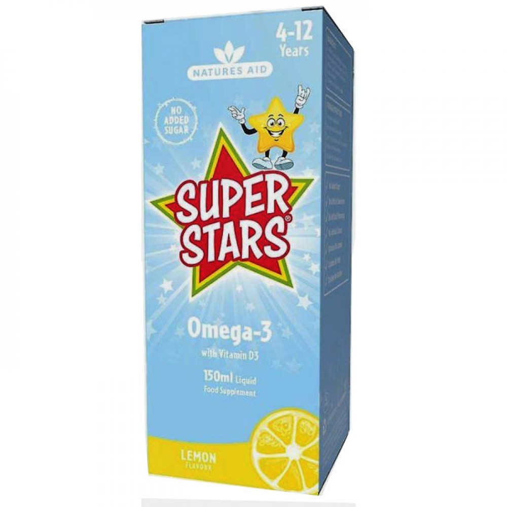 Kidz Omega-3 (με Βιταμίνη D3) 150ml - Super Stars (4 - 12 ετών) Natures Aid