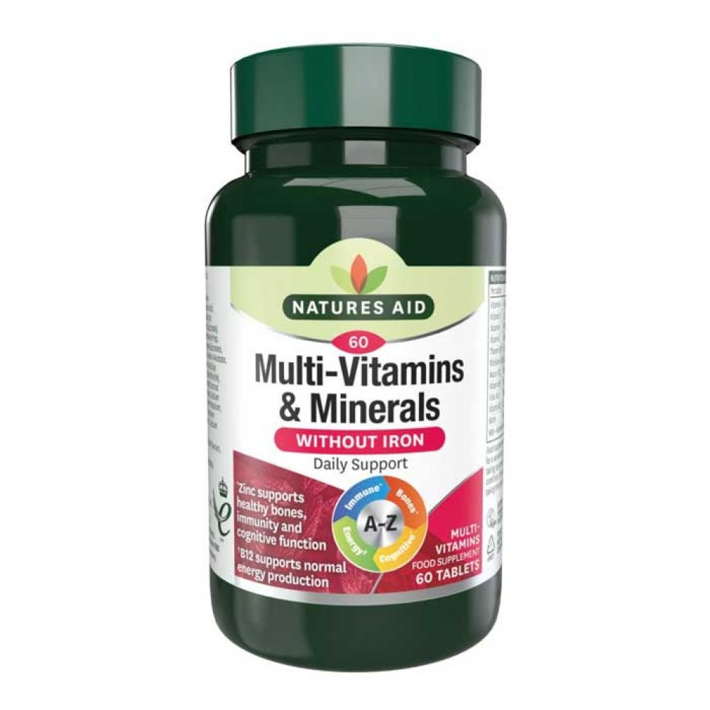 Multi-Vitamins & Minerals (χωρίς Σίδηρο) 60 ταμπλέτες - Natures Aid / Πολυβιταμίνη Iron-Free