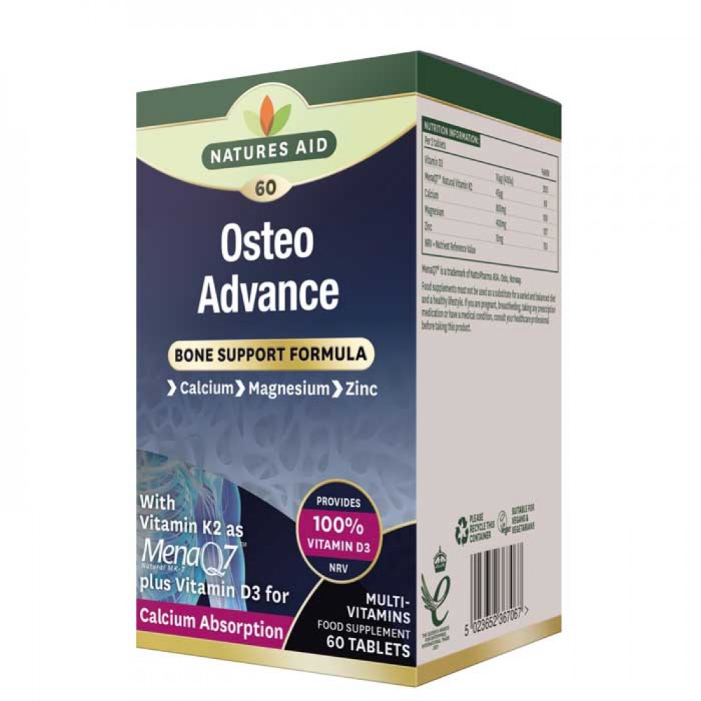 Osteo Advance Vitamin D3 K2 MenaQ7 60 ταμπλέτες - Natures Aid / Οστά - Ειδικά Συμπληρώματα