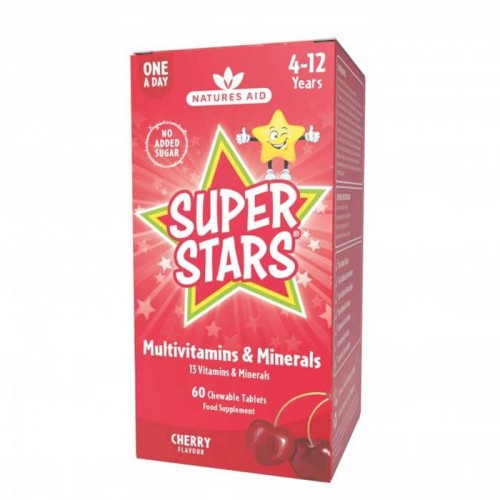Multivitamins & Minerals 60 μασώμενα δισκία Κεράσι - Super Stars (4 - 12 ετών) Natures Aid Multivitamins & Minerals 60 μασώμενα δισκία Κεράσι - Super Stars (4 - 12 ετών) Natures Aid