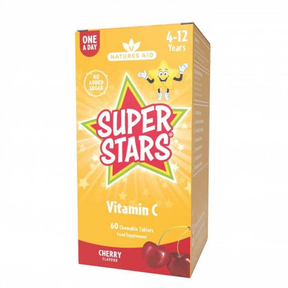 Vitamin C 60 μασώμενα δισκία Κεράσι - Super Stars (4 - 12 ετών) Natures Aid