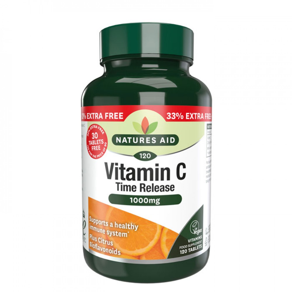 Vitamin C 1000mg Time Release 120 ταμπλέτες - Natures Aid / Βιταμίνη C Αργής Αποδέσμευσης