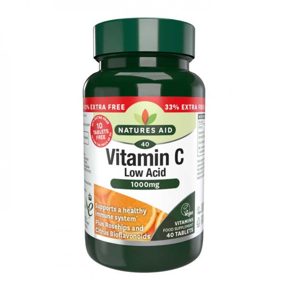 Vitamin C 1000 mg Low Acid 40 ταμπλέτες - Natures Aid