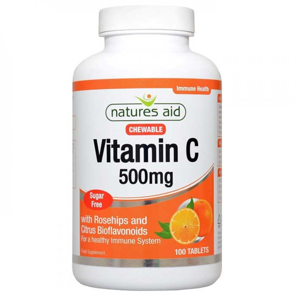Vitamin C 500mg 100 Μασώμενες ταμπλέτες Natures Aid / Βιταμίνες