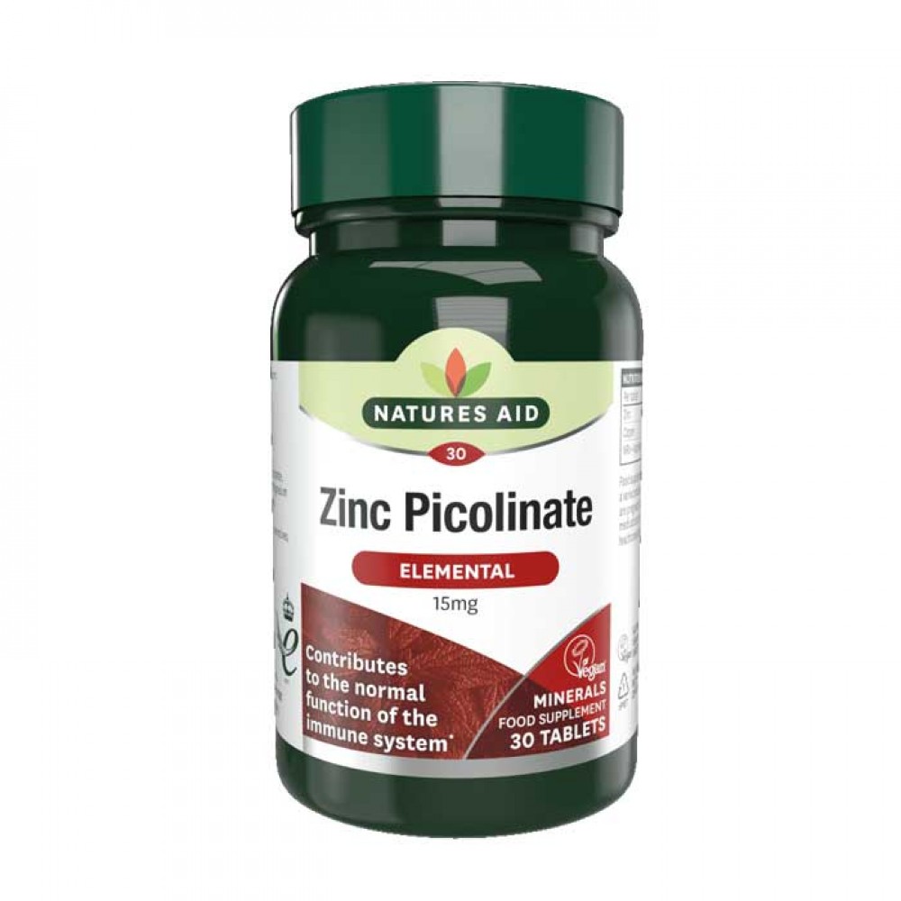 Zinc Picolinate 15mg elemental 30 κάψουλες Natures Aid - Μέταλλα