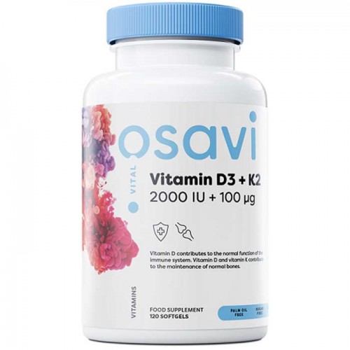 Vitamin D3 2000IU + K2 100μg 120 softgels - Osavi Vitamin D3 2000IU + K2 100μg 120 softgels - Osavi
