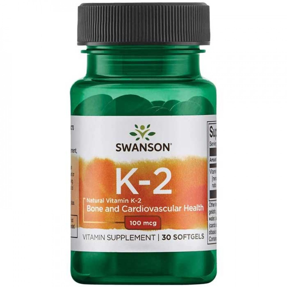 Vitamin K-2 Natural 100mcg 30 softgels - Swanson / Menaquinone-7 from Natto