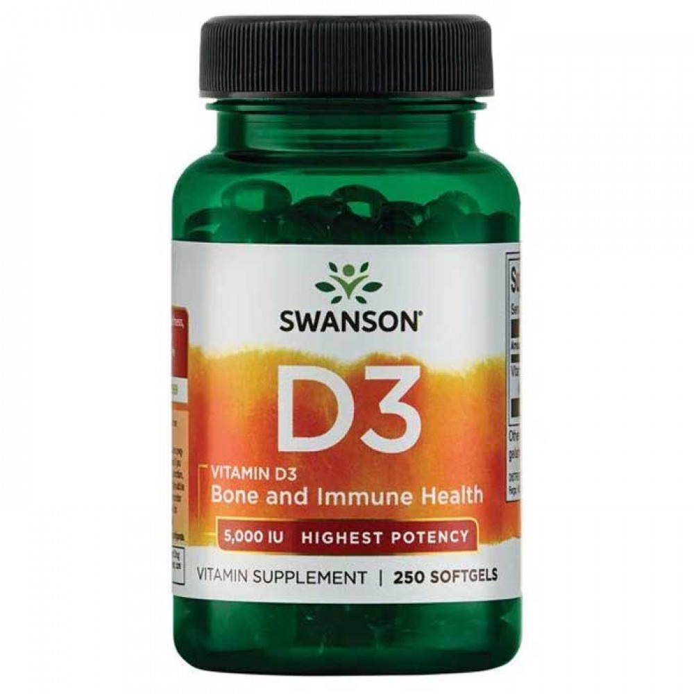 Vitamin D-3 5000 IU High Potency 250 softgels - Swanson