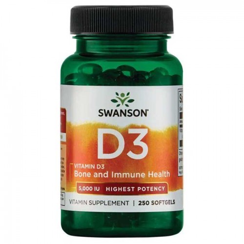 Vitamin D-3 5000 IU High Potency 250 softgels - Swanson / Vitamin d3