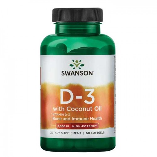 Vitamin D3 2000 IU with Coconut Oil 60 softgels - Swanson Vitamin D3 2000 IU with Coconut Oil 60 softgels - Swanson