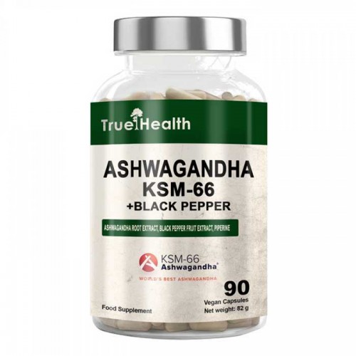 KSM-66 Ashwagandha 200mg with Black Pepper 90 vcaps - True Health KSM-66 Ashwagandha 200mg with Black Pepper 90 vcaps - True Health